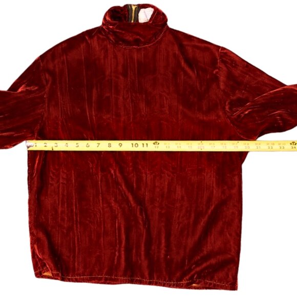 Vintage Red Velvet Turtleneck Blouse Small - Picture 8 of 11